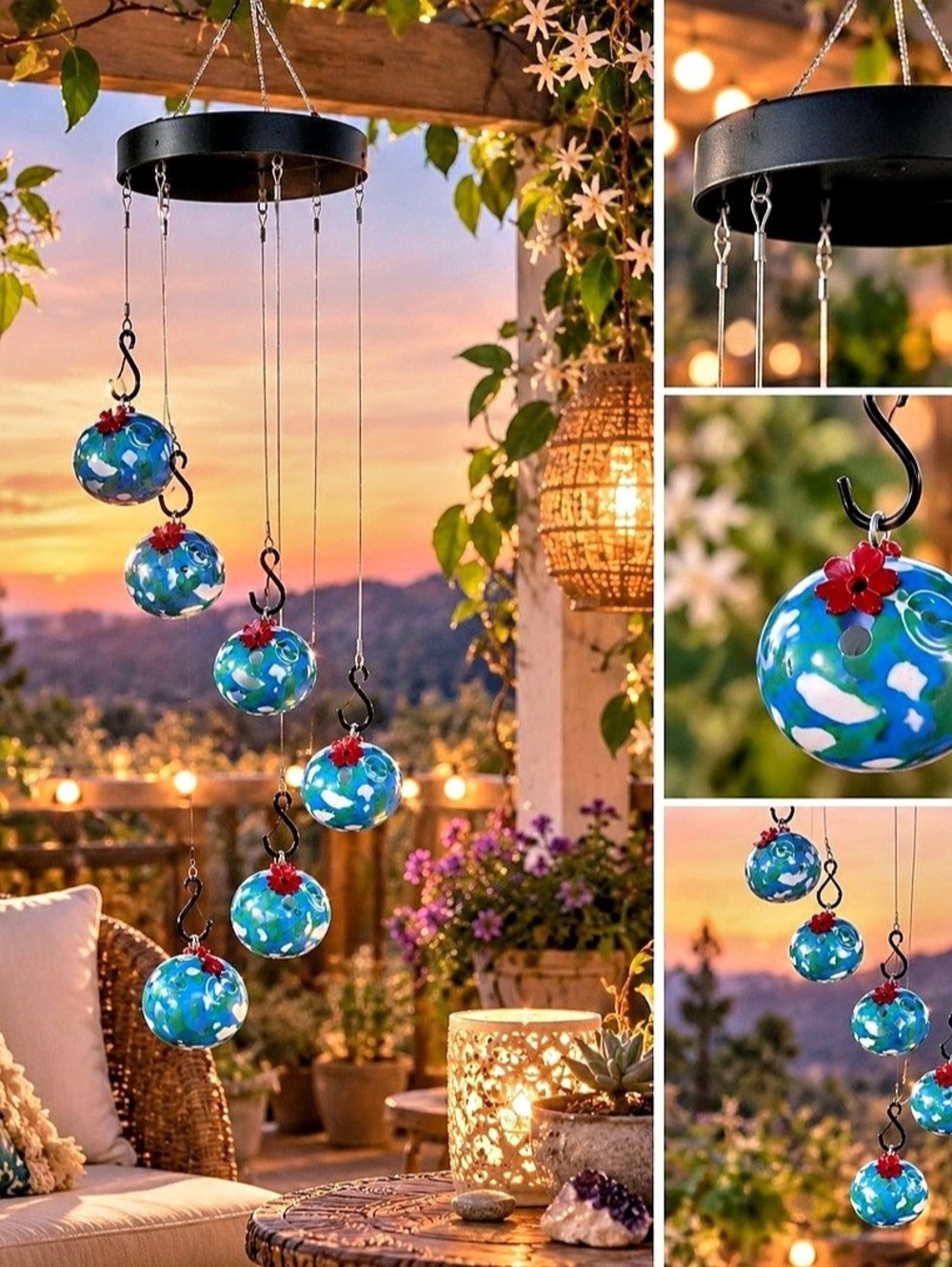 Blue & Green hummingbird feeder marble style Wind Chime